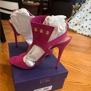 NEW Stuart Weitzman French Cuff Sandals in Geranium Suede - Size 9.5